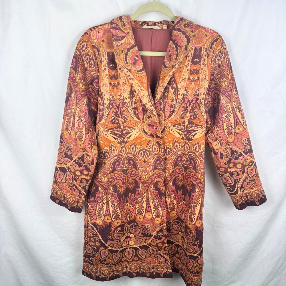 Soft Surroundings Paisley Tapestry Long Jacket Coat Medium Duster Fall Festival